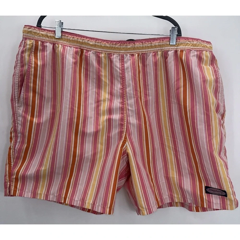Vineyard Vines Swim Shorts Trunks 2XL XXL Striped Pink Orange Lined Beach Pocket